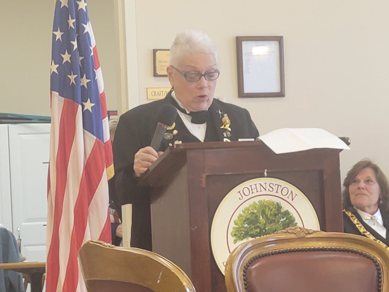 UNDER GOD: Ann Licciardi, Tri-City Elks’ Inner Guard, took to the lectern to deliver a heartfelt reading about the U.S. flag and its meaning.
